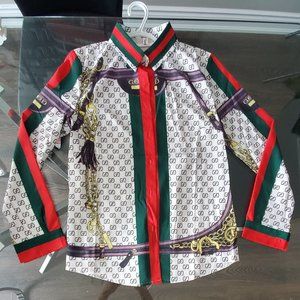 Print Button-Down Blouse